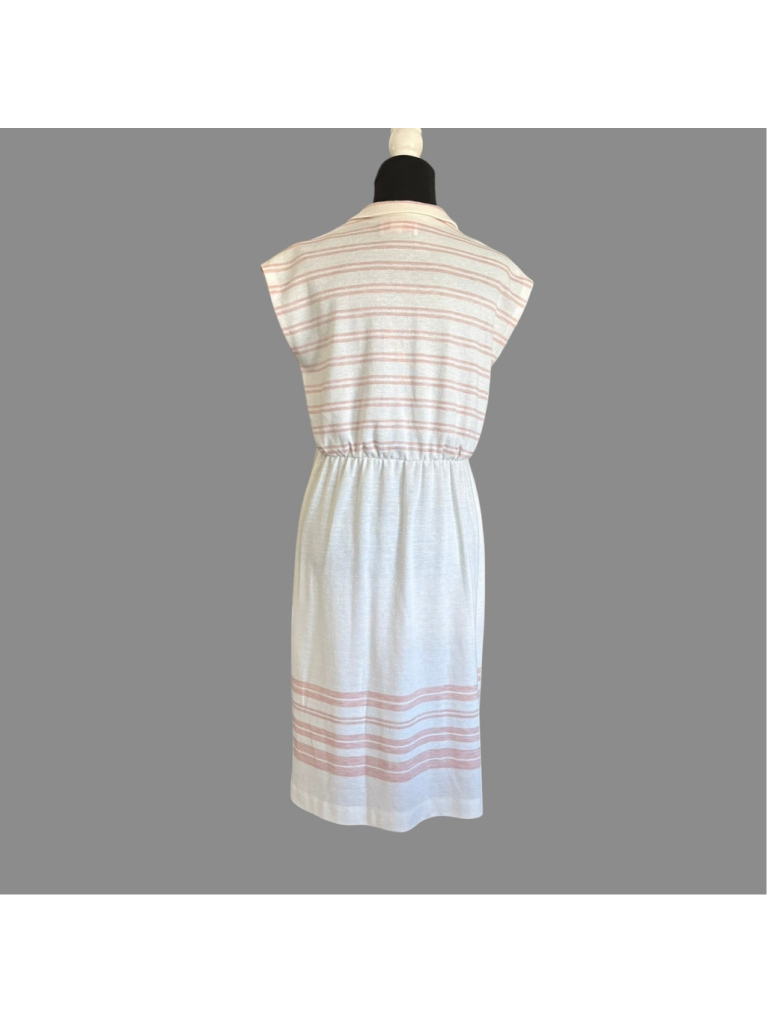 Vintage 80s Route One White & Pink Stripe Short Sleeve Shirt Dress Size S M P — image 5 of 8